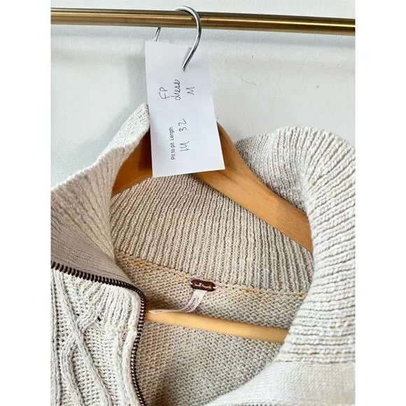 Free People Mont Blanc Beige Long Sleeve Mini Sweater Dress Size M - Picture 4 of 7